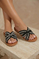 Rhinestone Multi Strap Sandals - Premium Summer Flats In Black