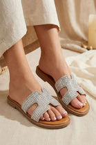 Wholesale Premium Rhinestone Embellished Flat Slide Sandals In Silver