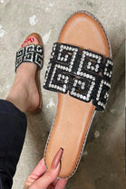 Women's Black Rhinestone Detail Slide Sandals Luxe Sparkle Flats