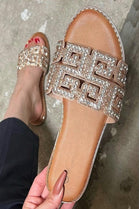Women's Champagne Rhinestone Detail Slide Sandals Luxe Sparkle Flats