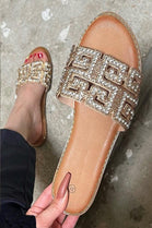Women's Gold Rhinestone Detail Slide Sandals Luxe Sparkle Flats