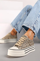 WOMEN'S LACE UP CHUNKY PLATFORM CASUAL LEOPARD SNEAKERS TRAINERS