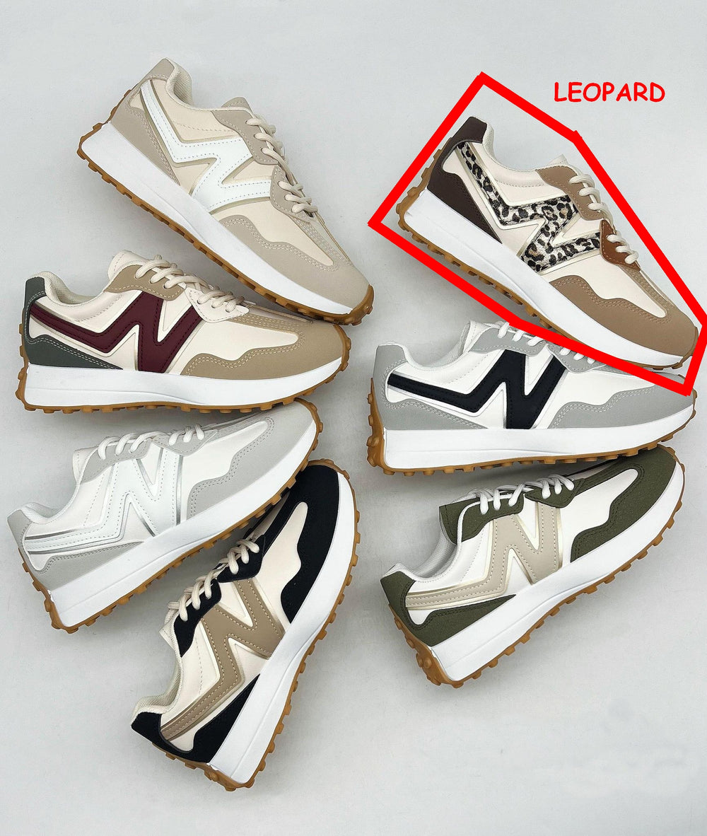 LEOPARD LACE UP DESIGNER SIDE DETAIL CHUNKY FLAT TRAINERS