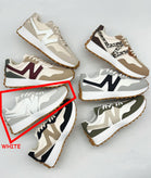 WHITE LACE UP DESIGNER SIDE DETAIL CHUNKY FLAT TRAINERS