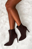 Chocolate Brown Suede Pointed Toe Stiletto Ankle Boots