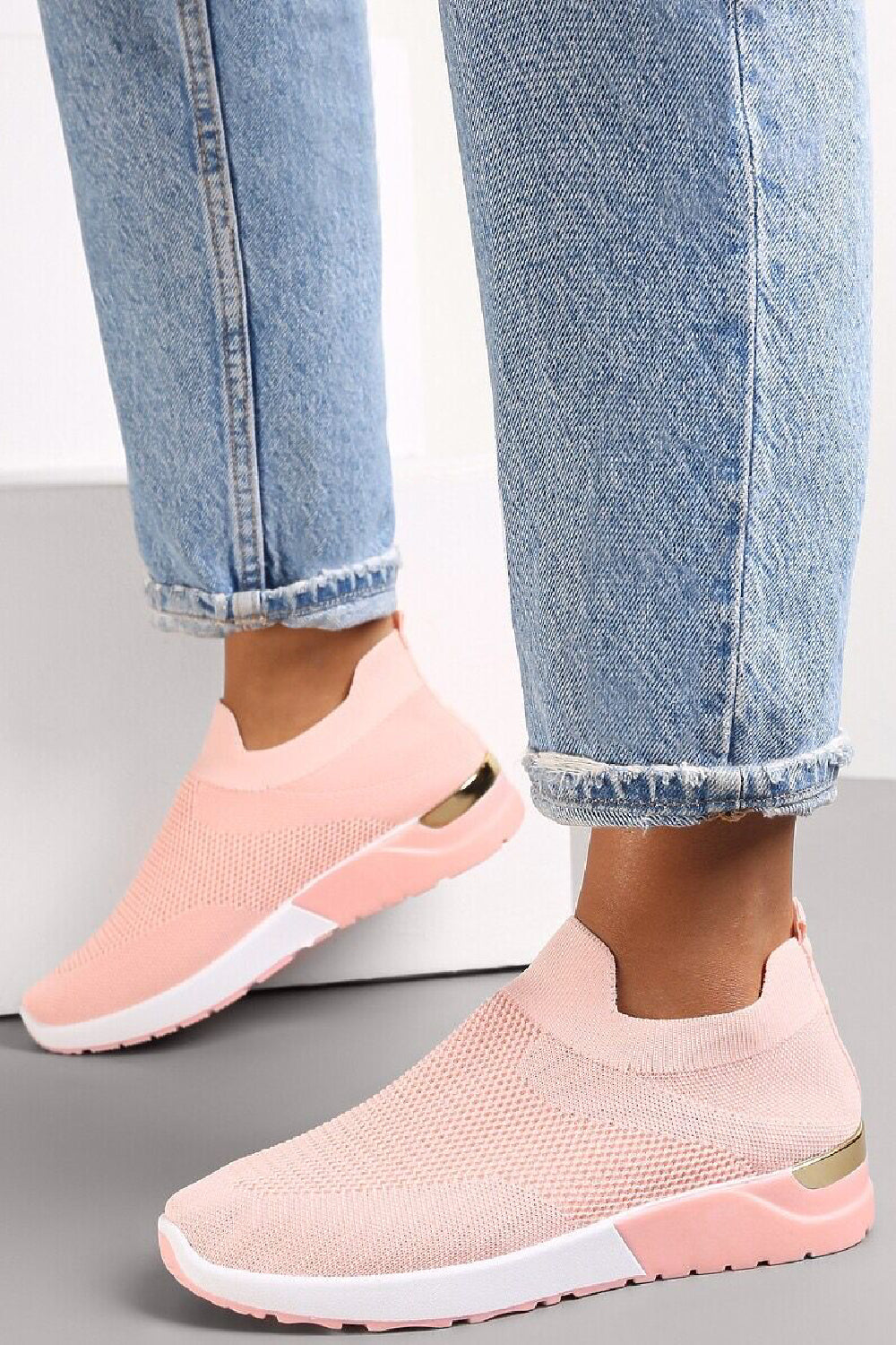 PINK SLIP ON GOLD CLIP HEEL DETAIL TRAINERS SHOES