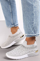 GREY DIAMANTE DETAIL SLIP ON TRAINERS SHOES