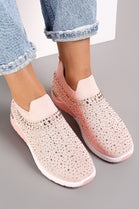 PINK DIAMANTE DETAIL SLIP ON TRAINERS SHOES