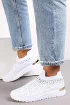 WHITE DIAMANTE DETAIL SLIP ON TRAINERS SHOES