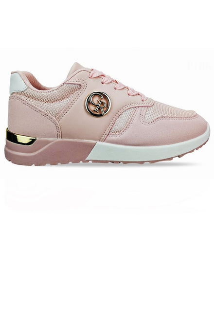 PINK LACE UP TRAINERS WITH GOLD HEEL CLIP