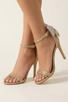 Champagne Glitter Stiletto High Heels with Diamante Bow