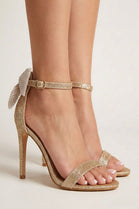 Champagne Glitter Stiletto High Heels with Diamante Bow