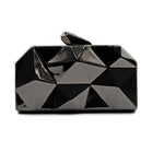 Geometric Black High Shine Hard Case Clutch with Detachable Chain