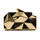 Geometric Gold High Shine Hard Case Clutch with Detachable Chain