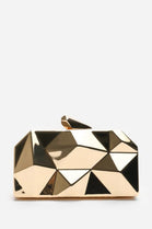 Geometric Gold High Shine Hard Case Clutch with Detachable Chain