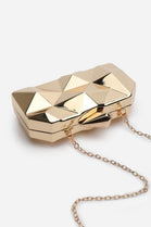Geometric Gold High Shine Hard Case Clutch with Detachable Chain