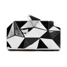Geometric Silver High Shine Hard Case Clutch with Detachable Chain