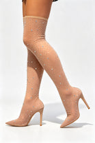 Nude Diamante Over the Knee High Boots