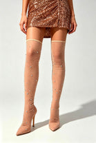 Nude Diamante Over the Knee High Boots