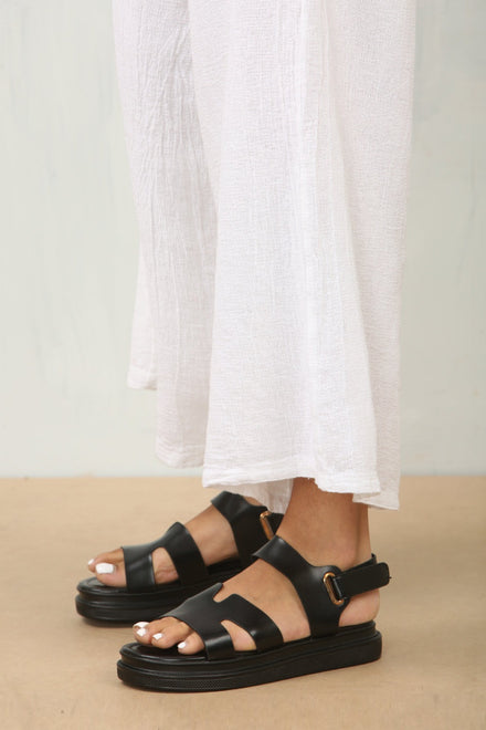 Designer Chunky Black Faux Leather Sandal (PACK B)