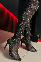 BLACK RHINESTONES KNEE HIGH BOOT