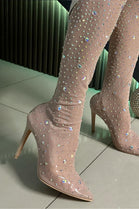 NUDE RHINESTONES KNEE HIGH BOOT