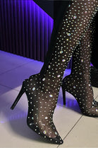 BLACK RHINESTONES KNEE HIGH BOOT