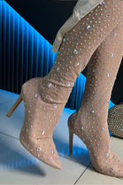 NUDE RHINESTONES KNEE HIGH BOOT