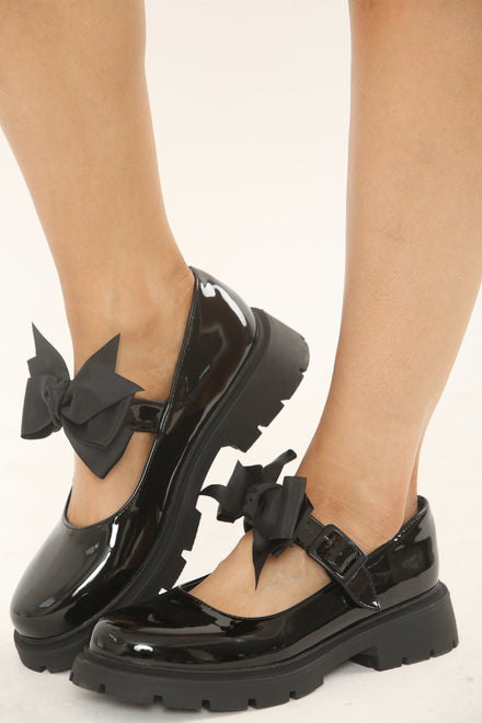 Black Patent Chunky Bow Loafers