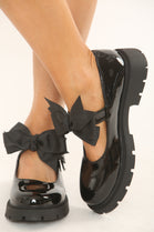 Black Patent Chunky Mary Jane with Bow Detail Shoes