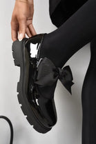 Black Patent Chunky Mary Jane with Bow Detail Shoes