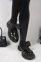Black Patent Chunky Mary Jane with Bow Detail Shoes