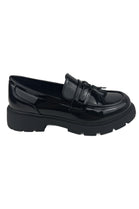 Black Patent Slip On  Chunky Flatform Loafer Shoes With Tassle
