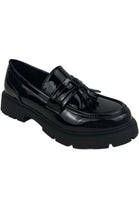 Black Patent Slip On  Chunky Flatform Loafer Shoes With Tassle