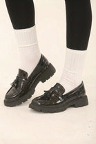 Black Patent Chunky Sole Tassel Loafer Shoes