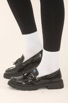 Black Patent Chunky Sole Tassel Loafer Shoes
