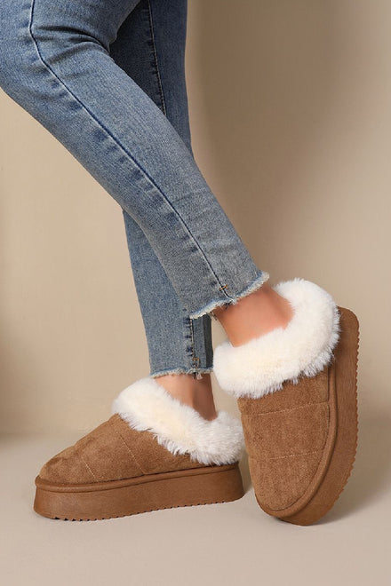 CAMEL ULTRA MINI PLATFORM FAUX FUR LINED FLUFFY SLIPPERS