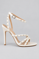 Women's Ivory Satin Pearl and Rhinestone Stiletto Heeled Sandals