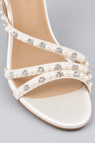 Women's Ivory Satin Pearl and Rhinestone Stiletto Heeled Sandals