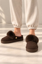 Cozy Fur Lined Mule Slippers in Brown | Wholesale