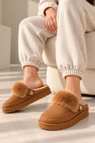 Cozy Fur Lined Mule Slippers in Camel | Wholesale