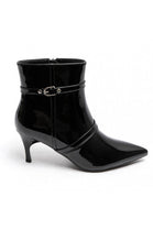 Black High Shine Buckle Detail Kitten Heel Ankle Boots | wholesale