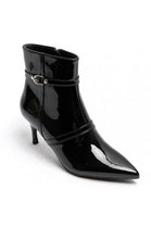 Black High Shine Buckle Detail Kitten Heel Ankle Boots | wholesale