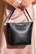 Western Stitch Tote Bag – Wholesale Faux Black Shoulder Handbag