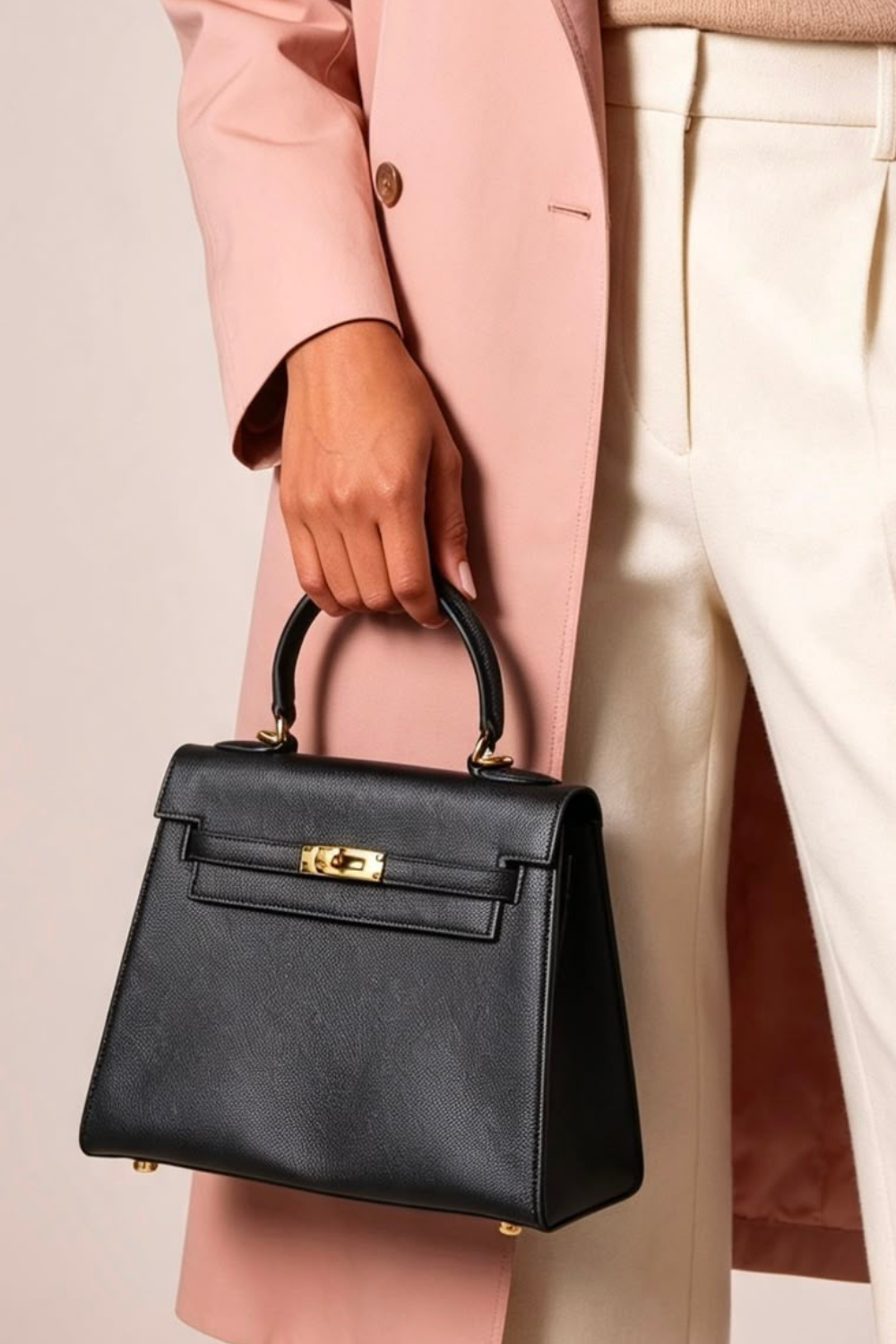 Crossbody Bag With Gold Lock in Textured Black