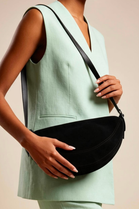 Wholesale Premium Black Suede Half Moon Sling Bag with Adjustable Strap