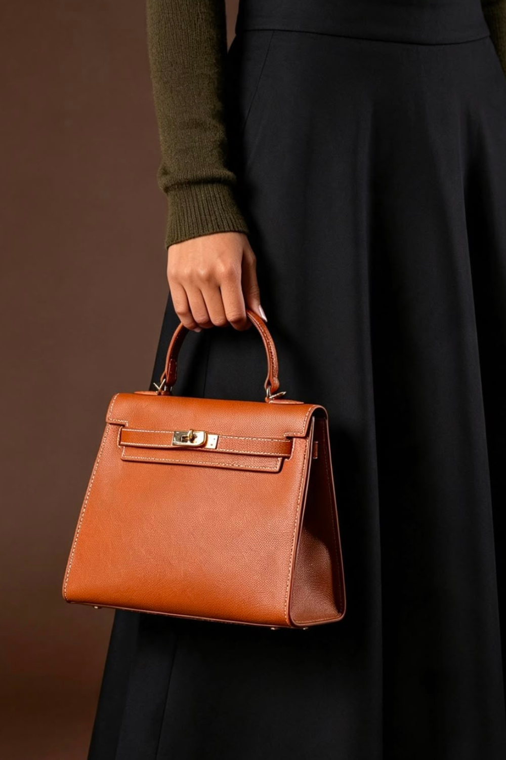Crossbody Bag With Gold Lock in Textured Tan