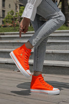 ORANGE LACE UP SIDE DETAIL FLAT HI TOP TRAINERS SNEAKERS