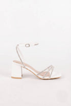 Women's White Sparkling Rhinestone Strappy Block Heel Sandals | Bridal & Evening Collection