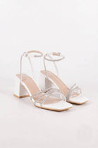 Women's White Sparkling Rhinestone Strappy Block Heel Sandals | Bridal & Evening Collection